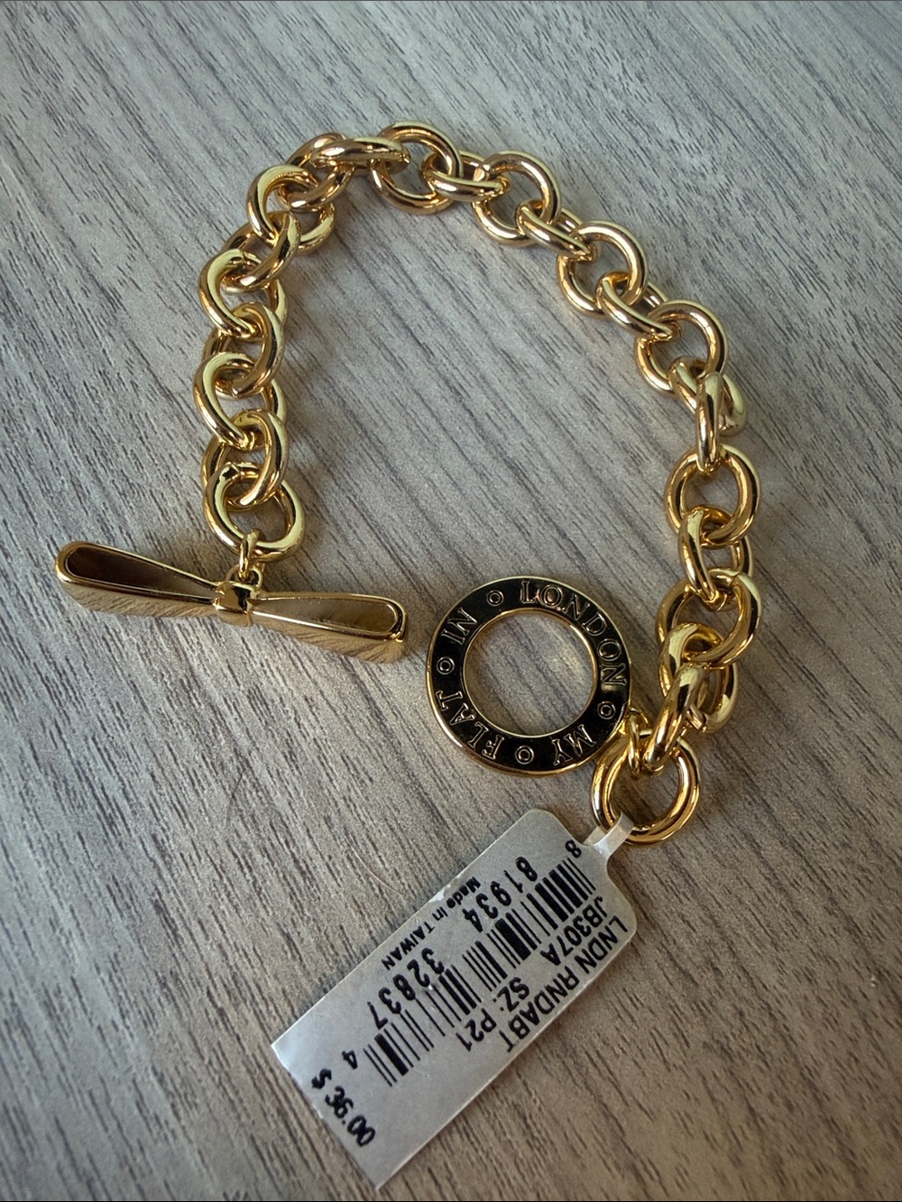 Brighton Gold-Tone Link Bracelet with Branded Round Charm